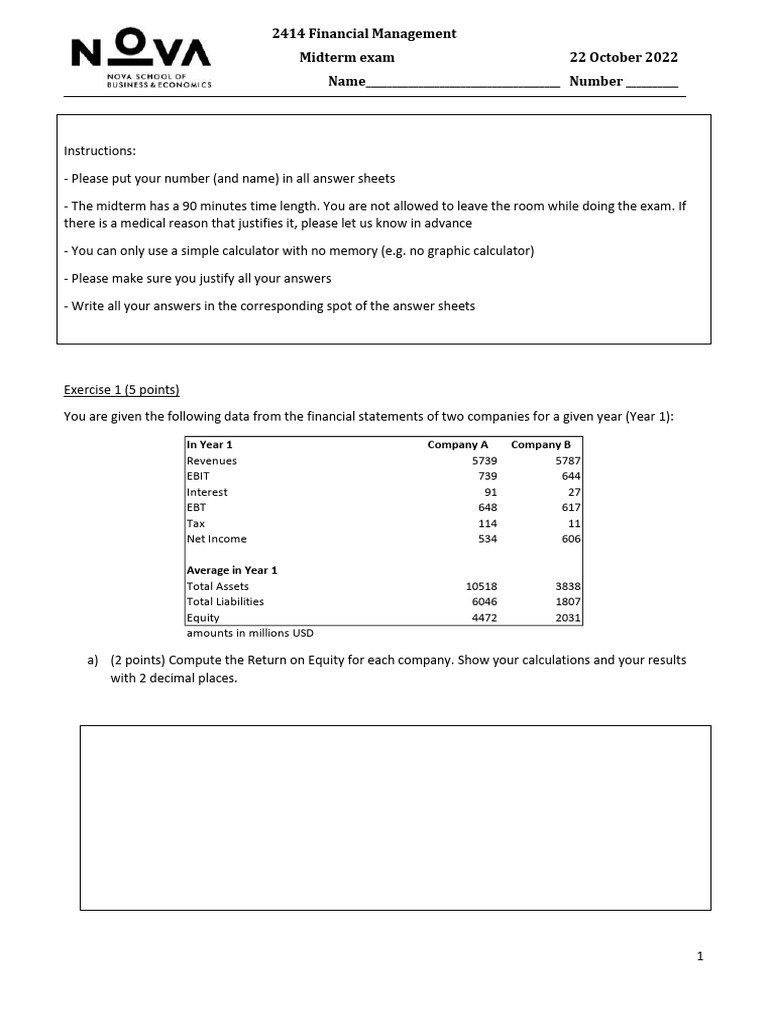 Financial Management Midterm Exam 2022 | PDF