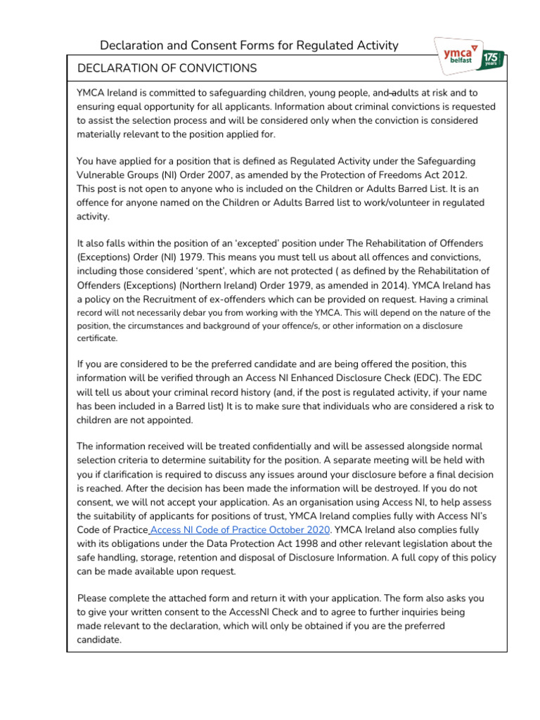 YMCA Ireland Criminal Conviction Declaration | PDF | Crimes | Crime ...
