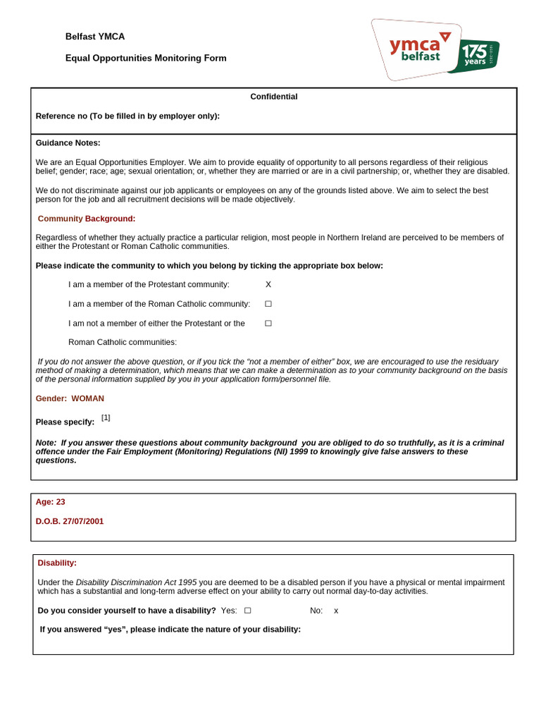 Equal Opportunities Monitoring Form | PDF