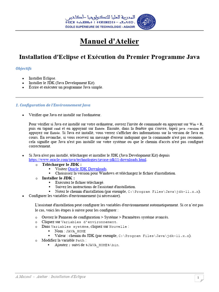 Installation d'Eclipse et Premier Programme Java | PDF | Java (Langage ...