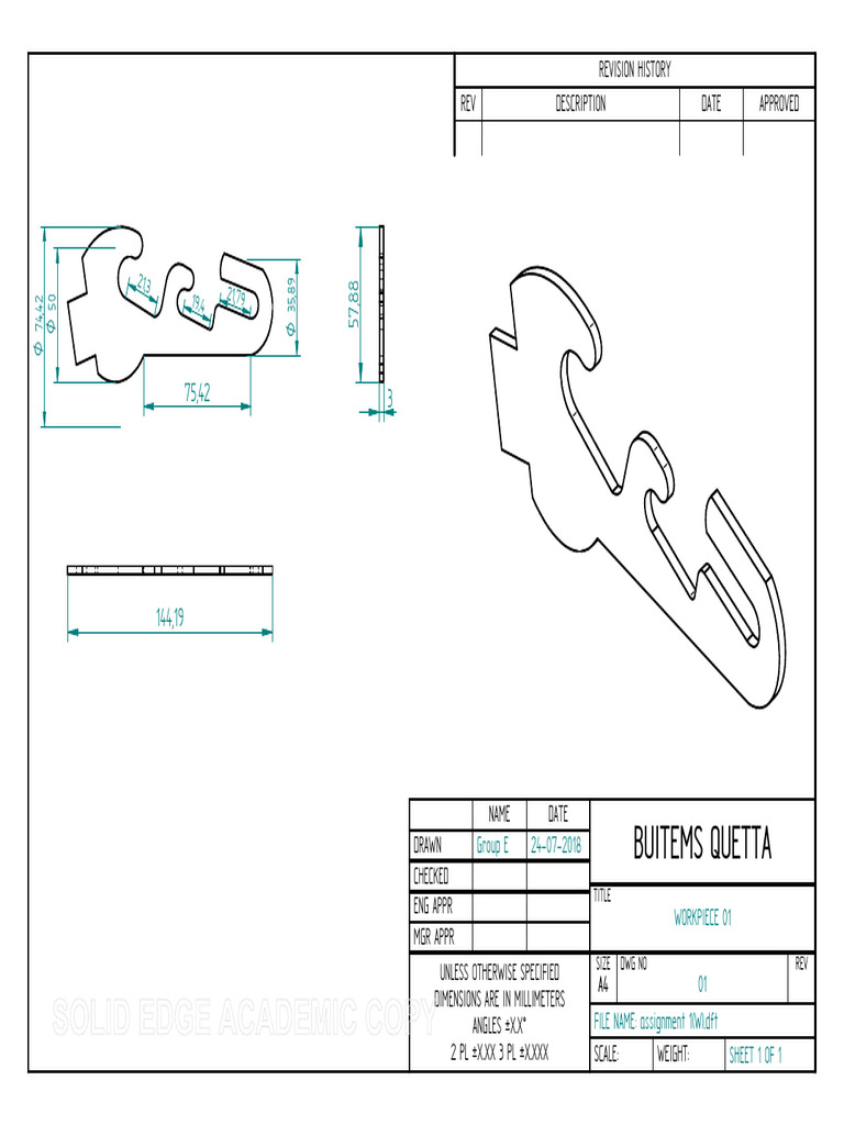 Workpiece 01 Technical Drawing | PDF