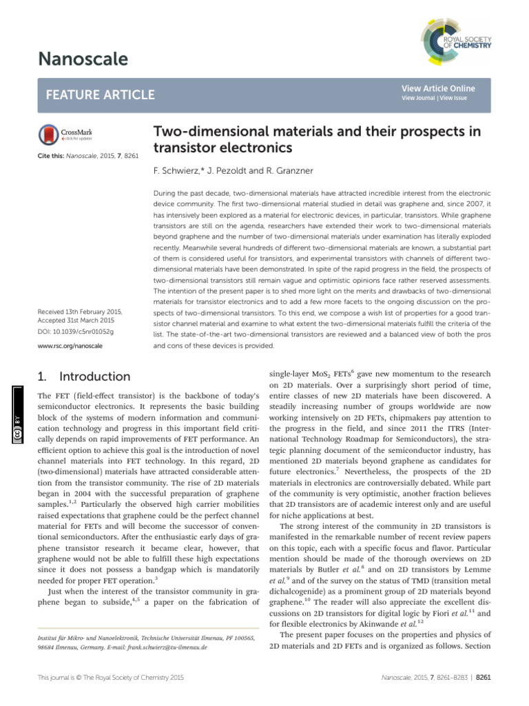 Two-Dimensional Materials in Transistors | PDF | Mosfet | Field Effect ...
