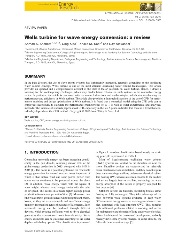 Wells Turbine: Wave Energy Review | PDF | Turbine | Airfoil