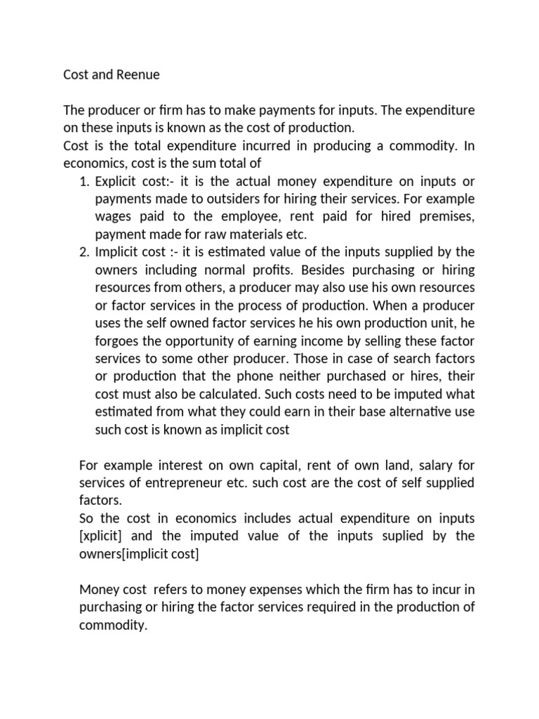 Cost and Reenue | PDF | Cost | Expense