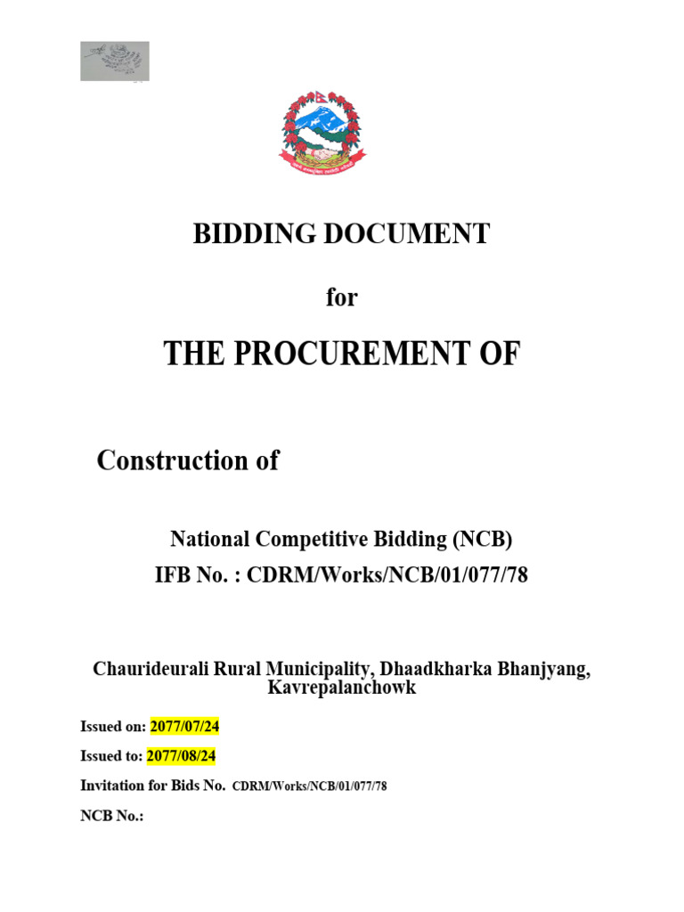 NCB Bidding Document for Road Construction | PDF | Joint Venture