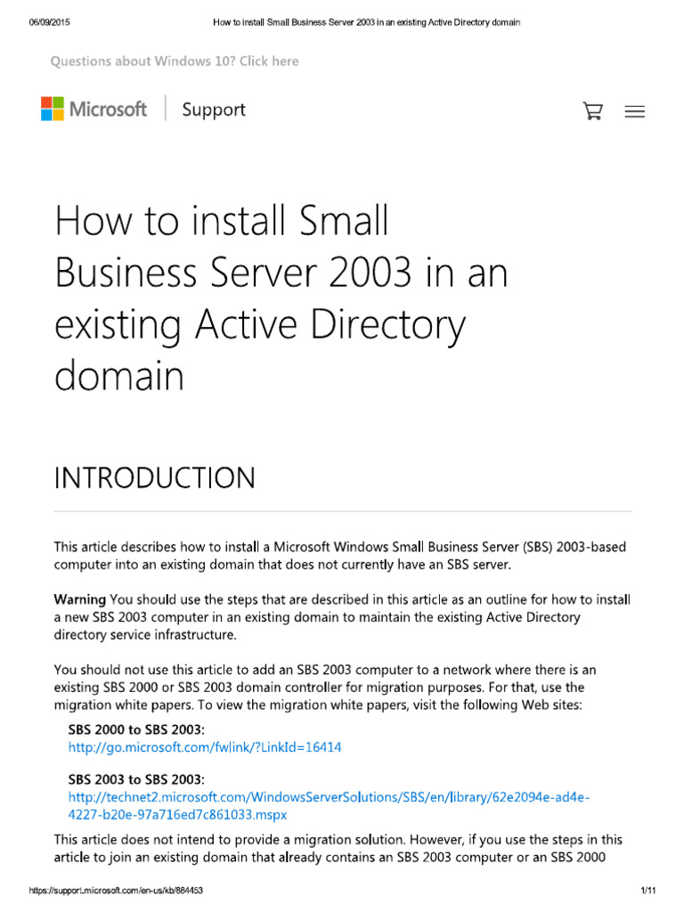How To Install Small Business Server 2003 in An Existing Active ...