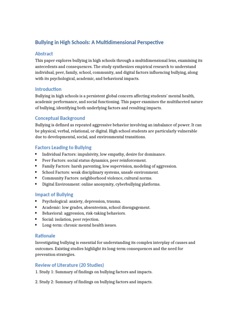 High School Bullying: Causes and Effects | PDF | Bullying | Aggression
