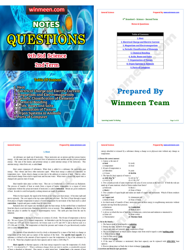 9th Grade Science Notes on Heat & Energy | PDF | Electromagnetic ...