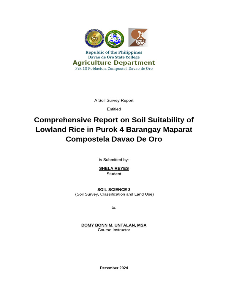 Soil Suitability for Lowland Rice in Compostela | PDF | Agriculture | Soil