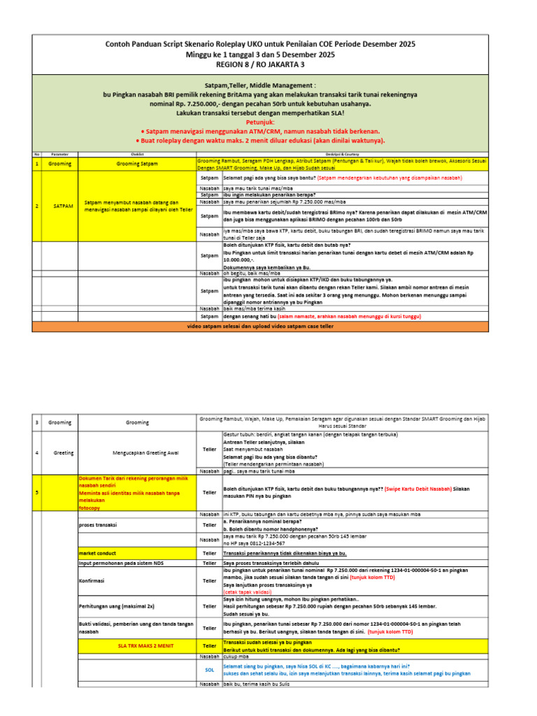 Contoh Script Roleplay Minggu Ke 1 Tanggal 3 Dan 5 Desember 2025 | PDF