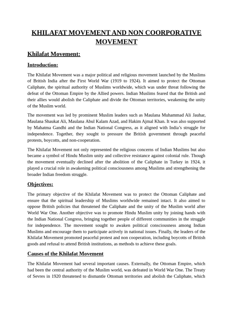 Khilafat Movement Overview and Impact | PDF | Indian Independence ...