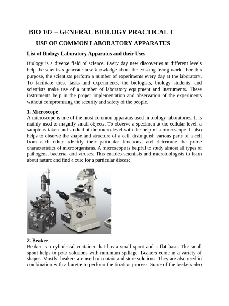 Essential Biology Lab Apparatus Guide | PDF
