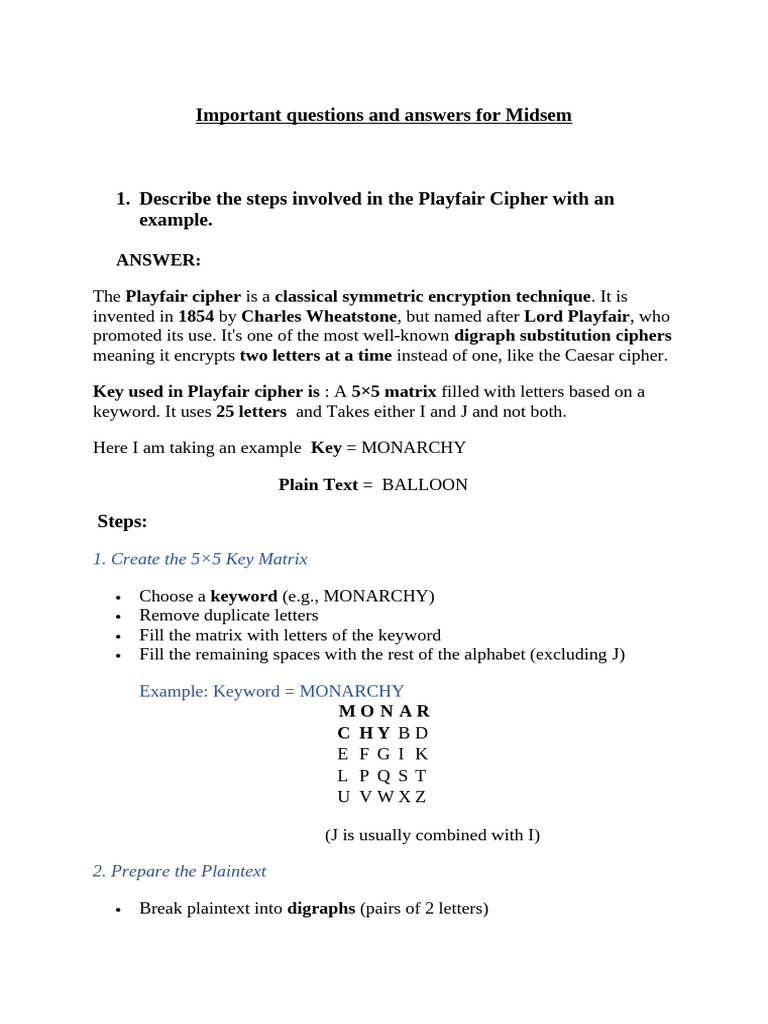 Playfair and Caesar Cipher Explained | PDF | Encryption | Key ...