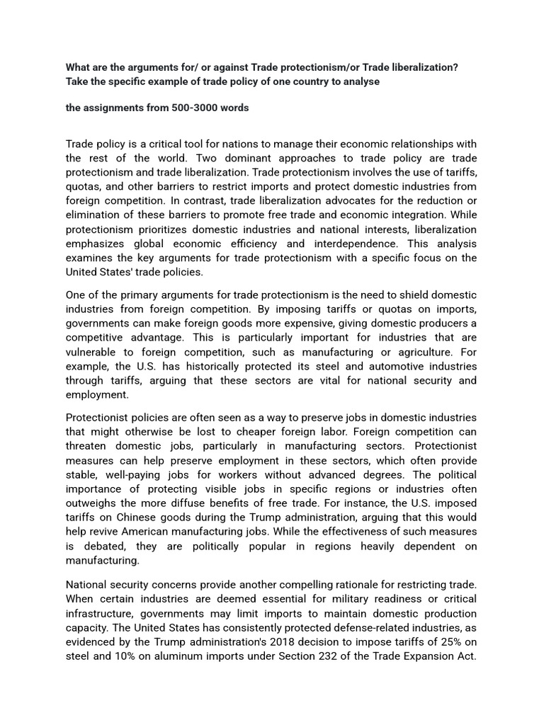 U.S. Trade Protectionism vs. Liberalization | PDF | Protectionism | Tariff