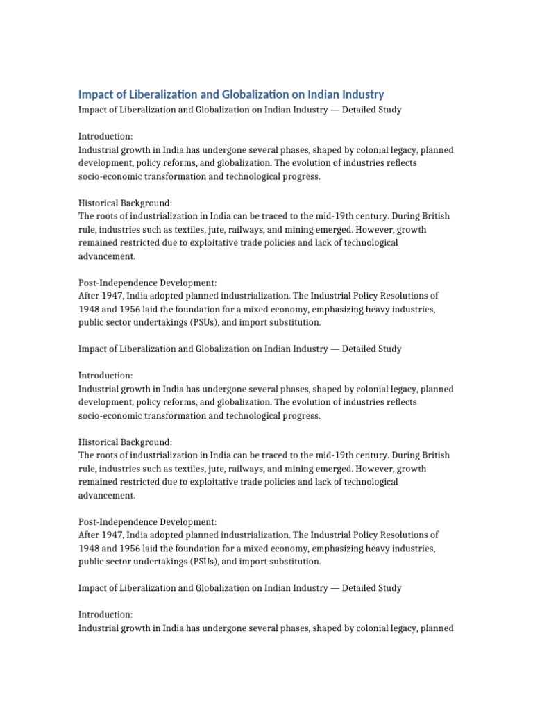 Impact of Liberalization and Globalization On Indian Industry | PDF ...