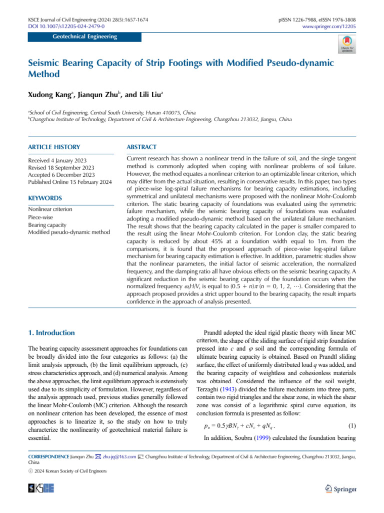 Seismic Bearing Capacity of Strip Footings | PDF | Fracture ...