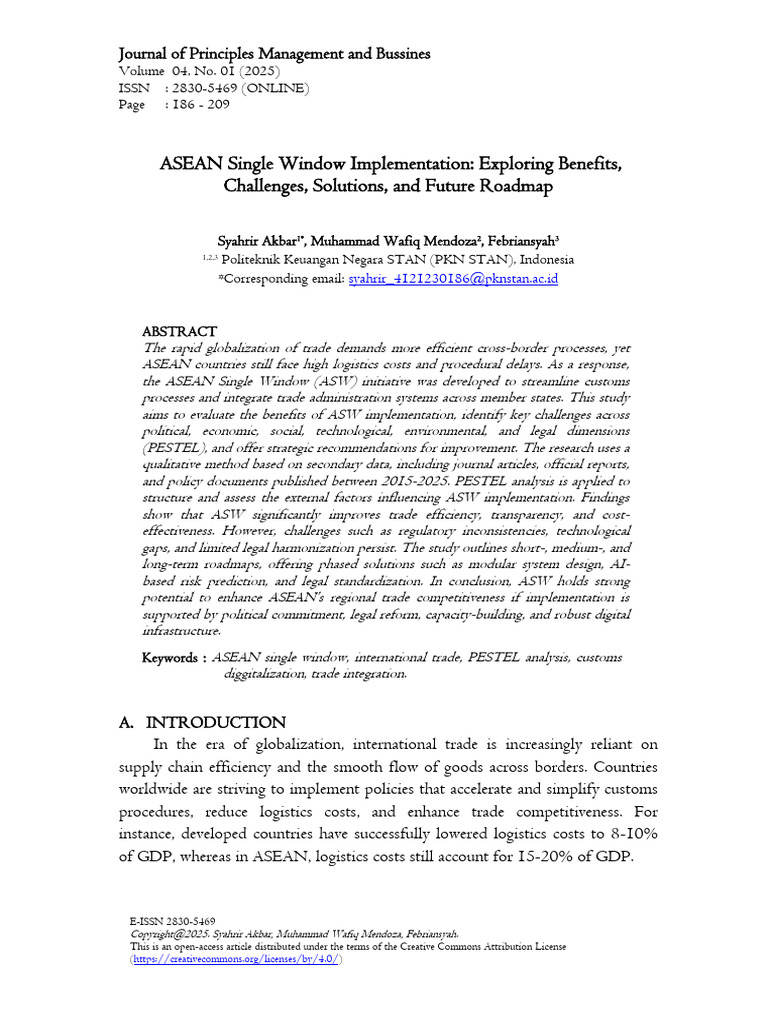 ASEAN Single Window: Benefits & Challenges | PDF | Policy ...