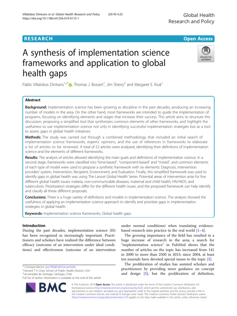 Synthesis of Implementation Science Frameworks | PDF | Global Health ...