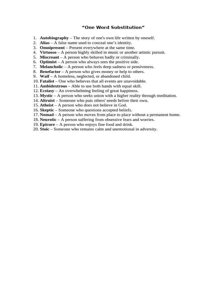 One Word Substitutions Explained | PDF