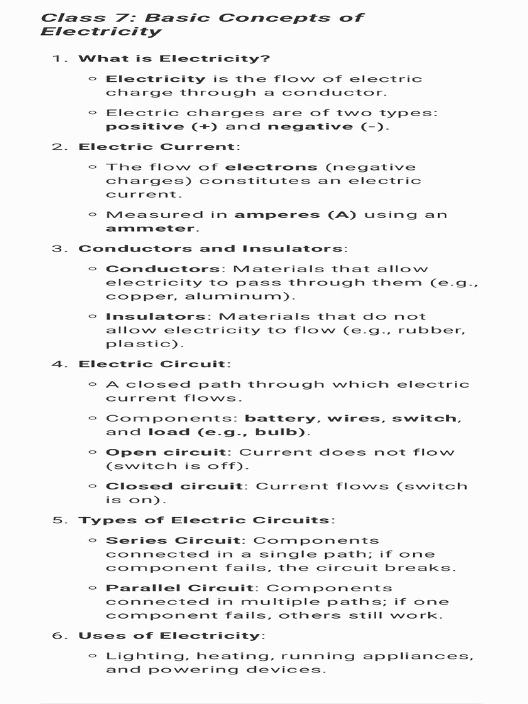 Class 10th Basic Concepts For Electricity Chapter | PDF | Electric ...