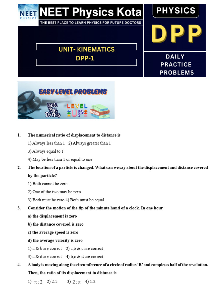 (@rup - Premium) Kinematics DPP 1 | PDF | Velocity | Speed
