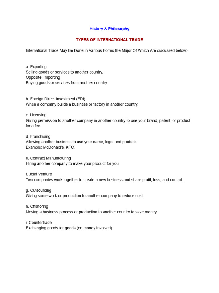 Types of International Trade Explained | PDF
