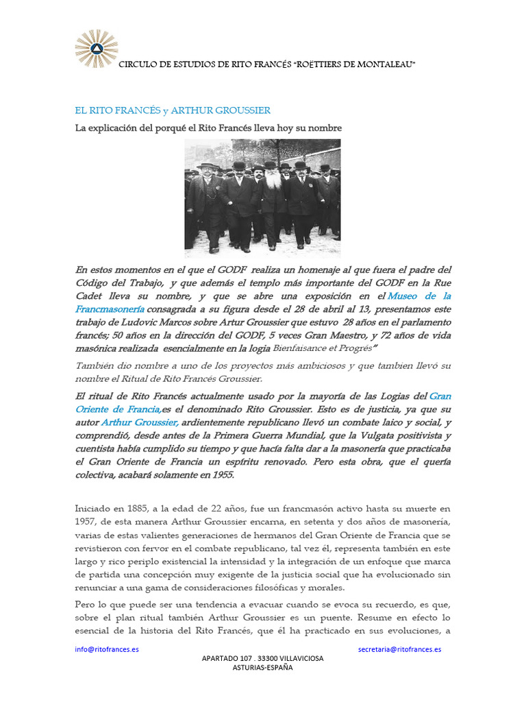 Historia del Rito Francés y Groussier | PDF | Masonería | Esoterismo ...
