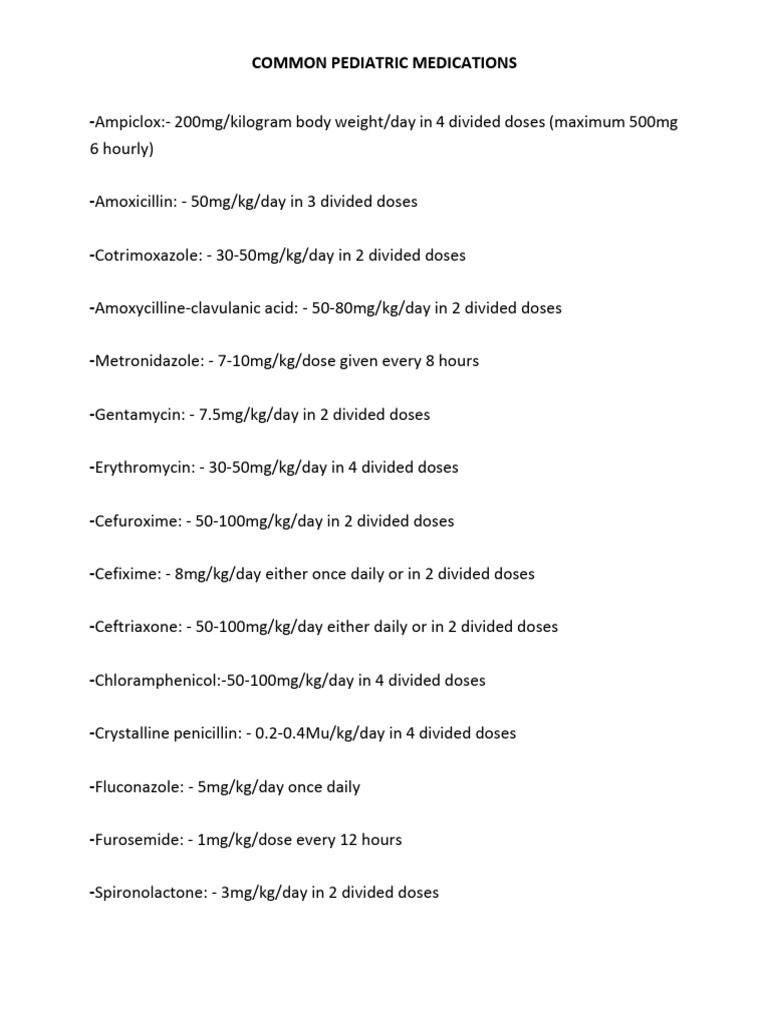 Common Pediatric Medications Guide | PDF | Dose (Biochemistry) | Chemistry