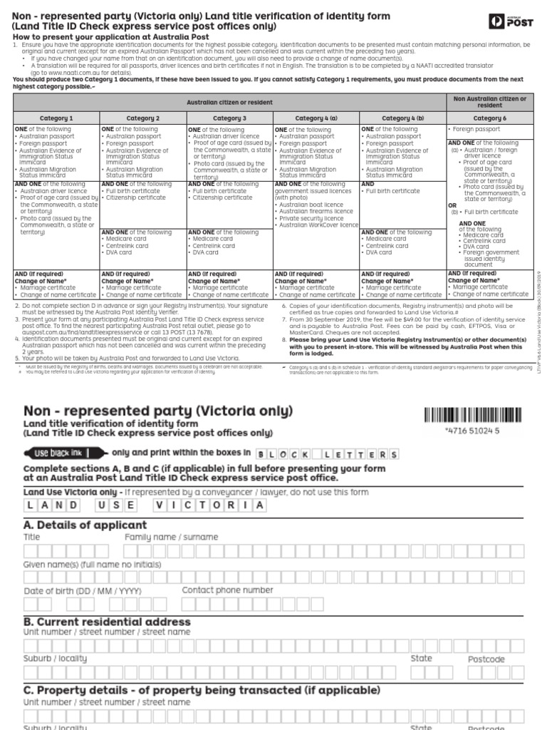 Land Use Victoria Non Represented Parties Land Title Id Form V6.6 | PDF ...