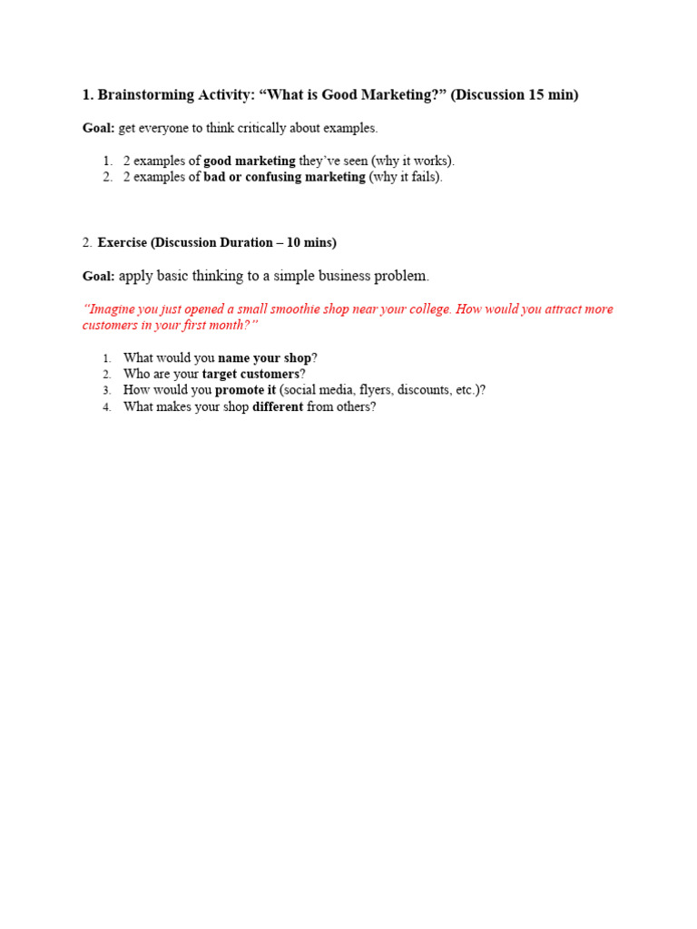 Marketing Brainstorming Workshop Guide | PDF
