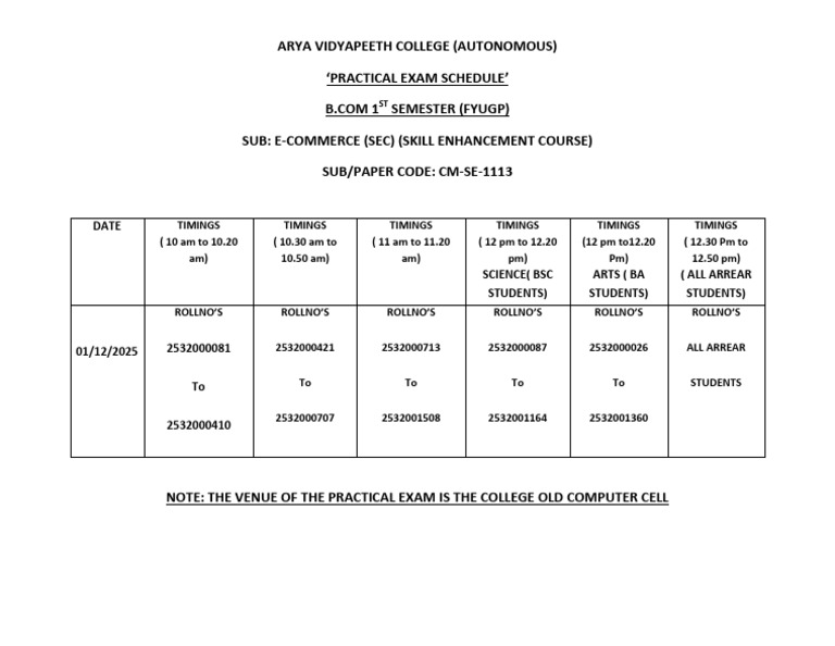 Practical Exam Schedule 1st Semester Sec E-Commerce | PDF
