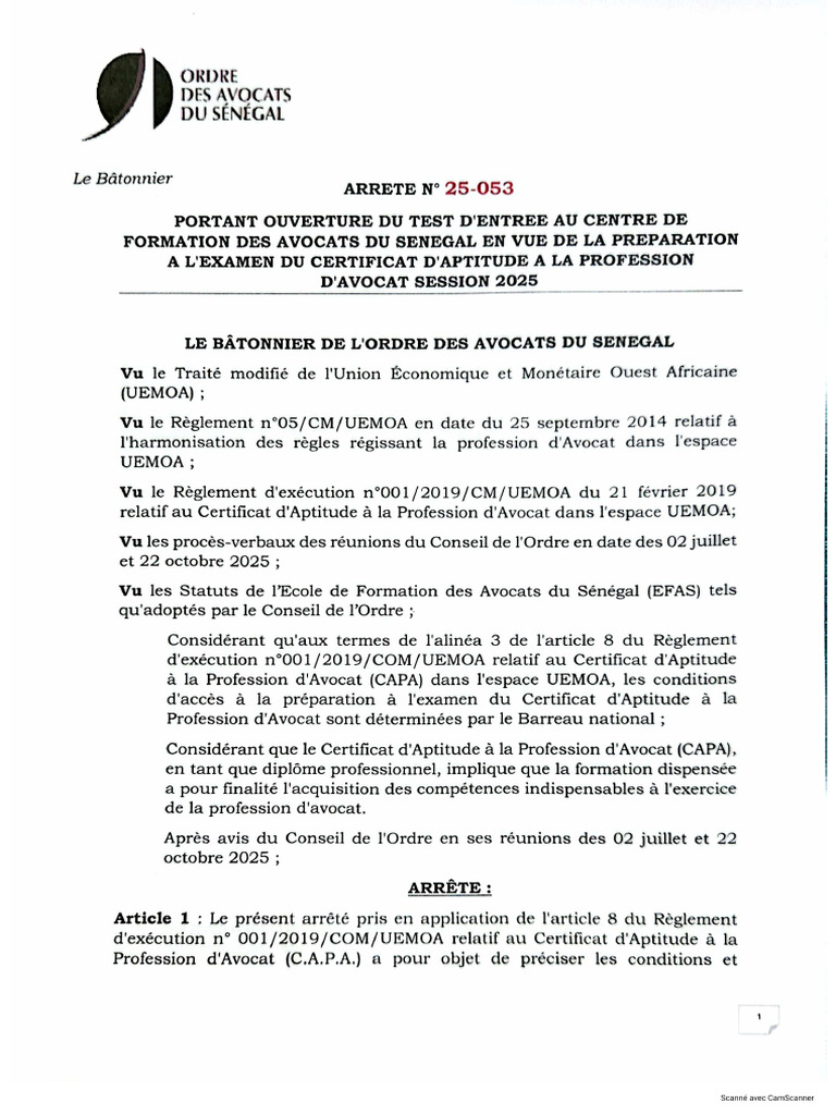 Arrete Test D Entree Au Cfas Examen Capa Session 2025 1764632500 | PDF