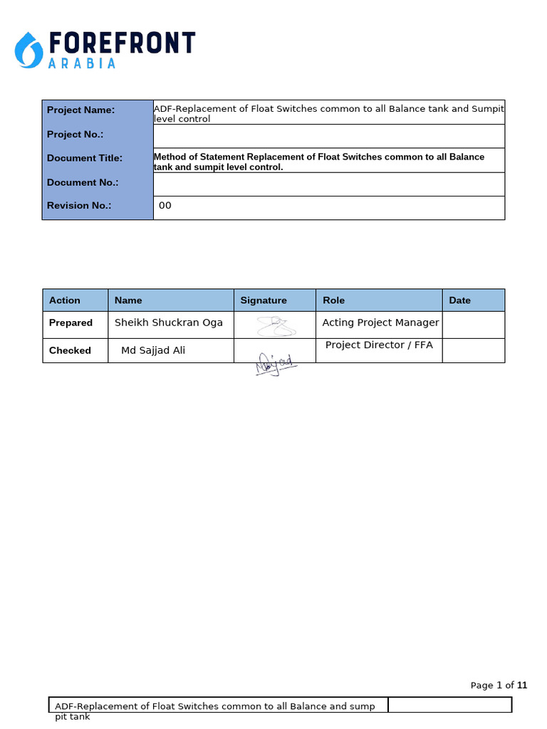 Float Switch Replacement Method Statement | PDF | Switch | Manufactured ...