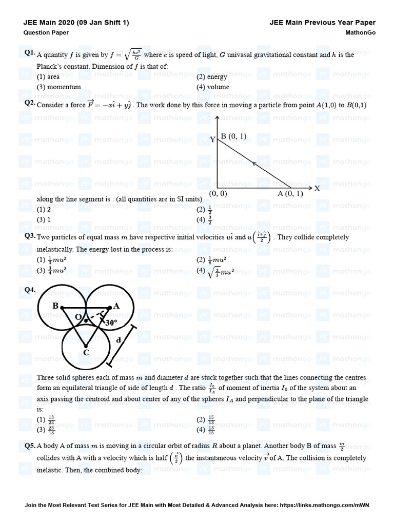 JEE Main 2020 Physics Question Paper | PDF | Electron | Force