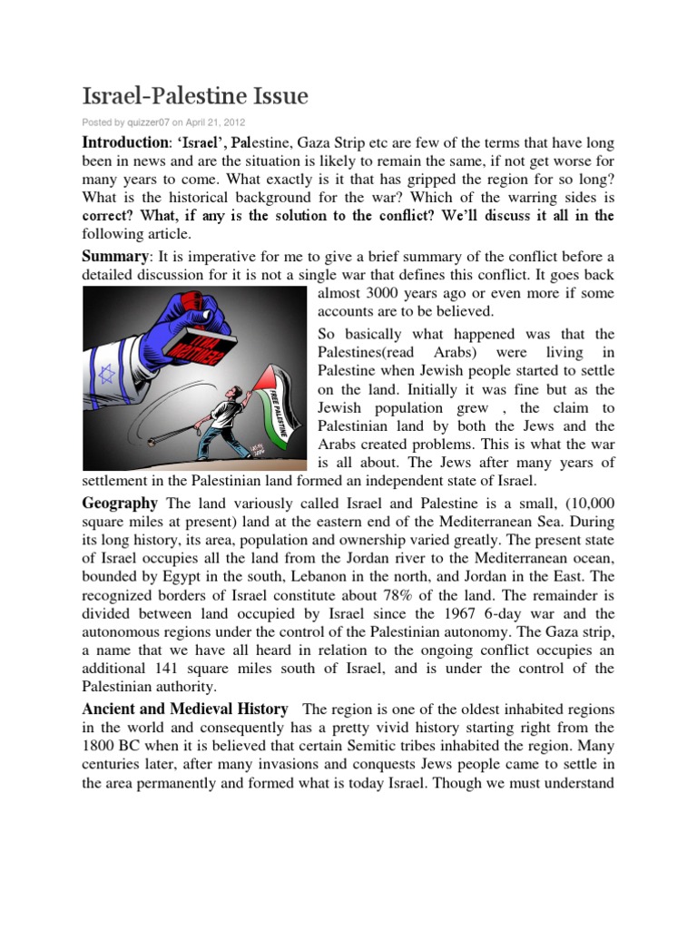 Israel Palestine Issue | PDF | Mandatory Palestine | Zionism