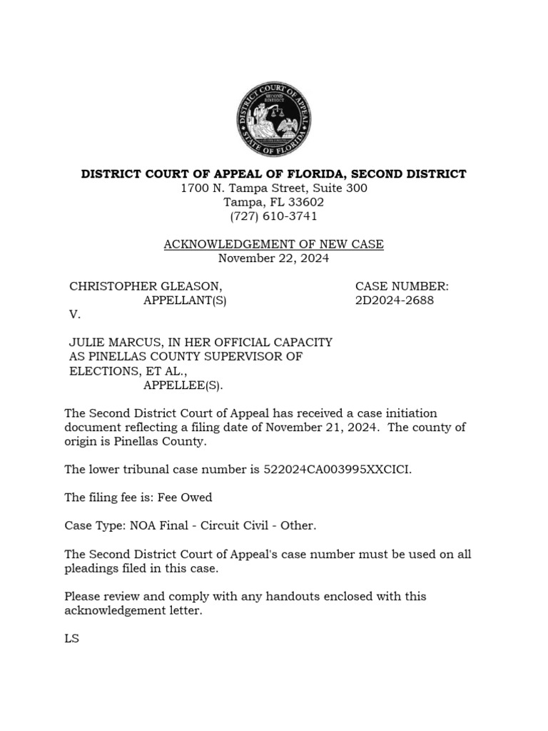 Florida Second District Court Appeal Notice | PDF | Appeal | Justice