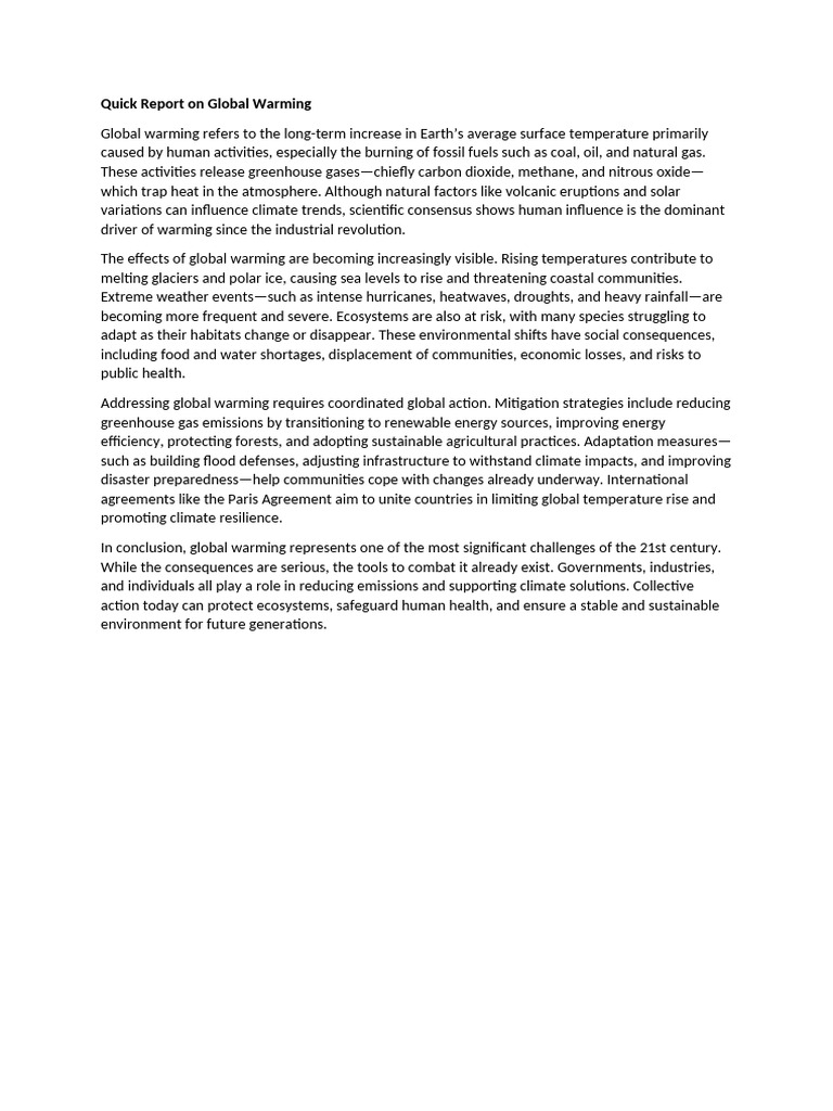 Quick Report On Global Warming | PDF