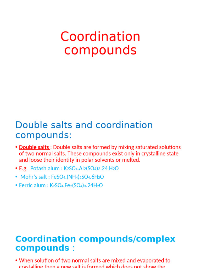 Coordination Compounds and Double Salts | PDF | Coordination Complex ...