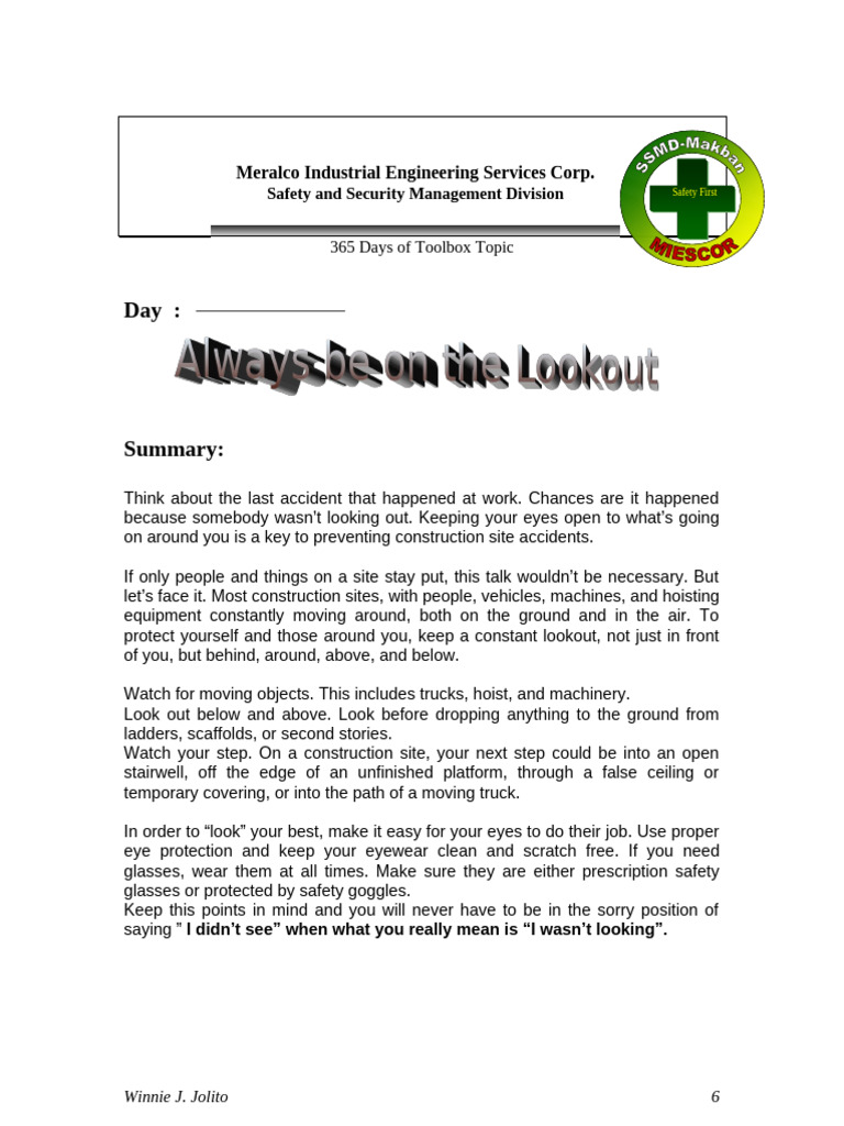 Always Be On The Look Out PDF
