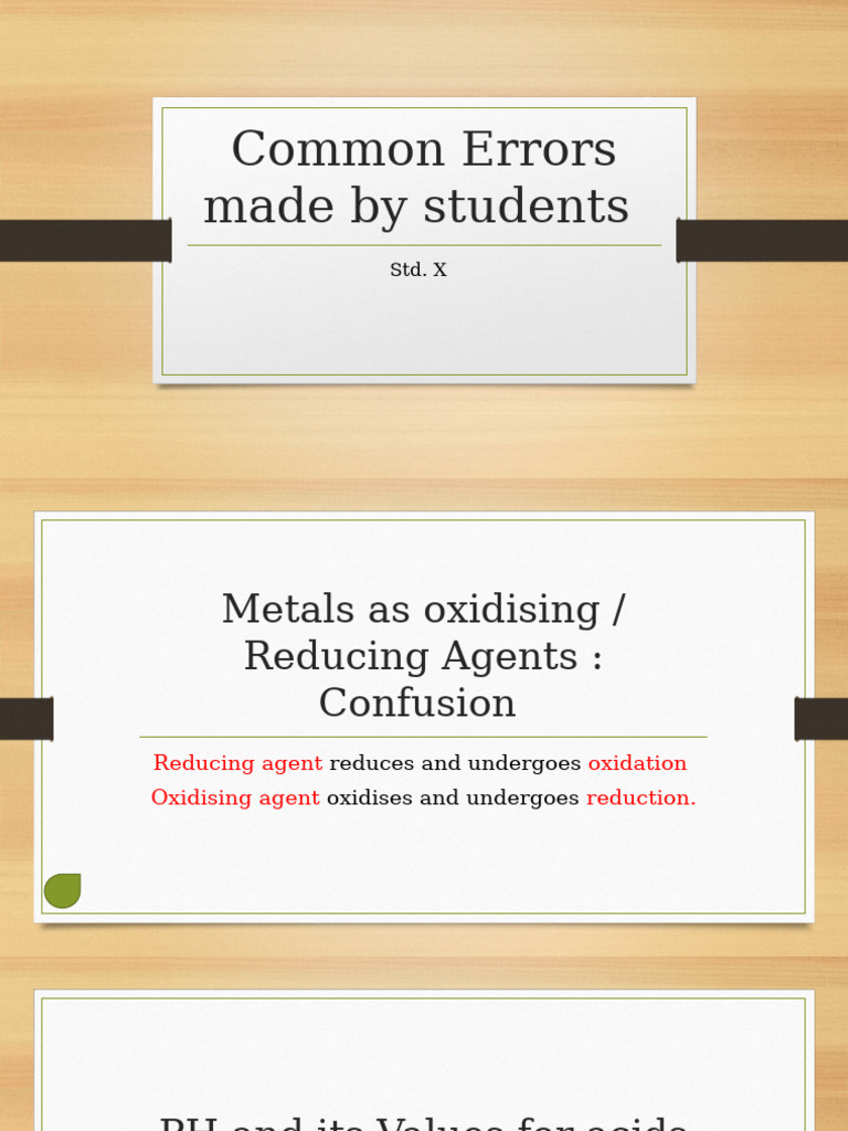 Common Chemistry Errors for Std. X Students | PDF | Redox | Acid