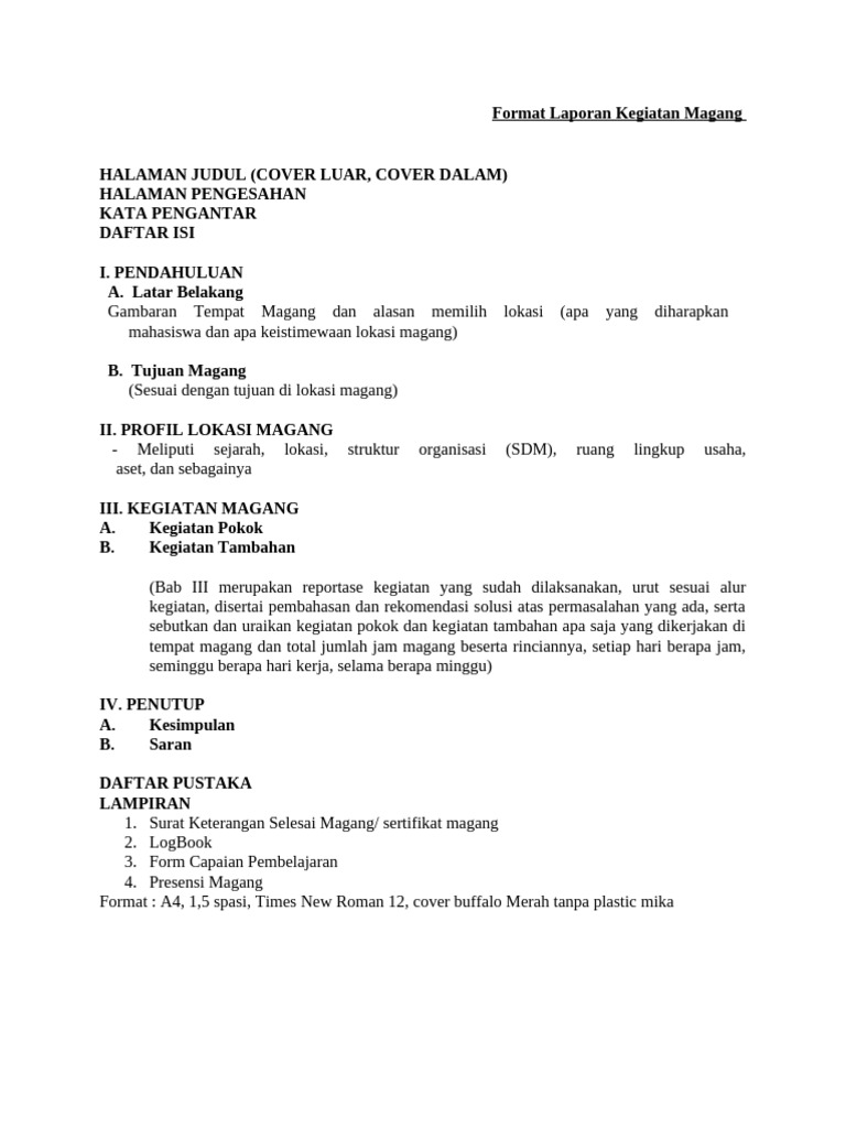 Format Laporan Kegiatan Magang | PDF