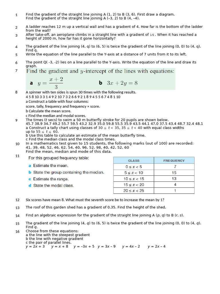 Gradient & Coordinate Question Papaer | PDF
