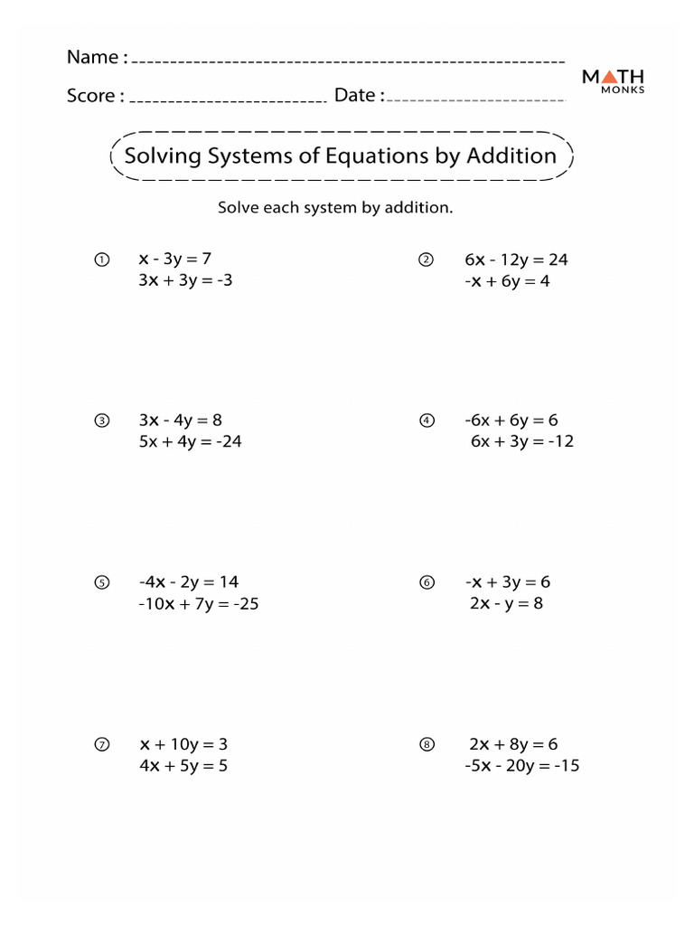Solving Systems of Equations Worksheet With Answer Key | PDF