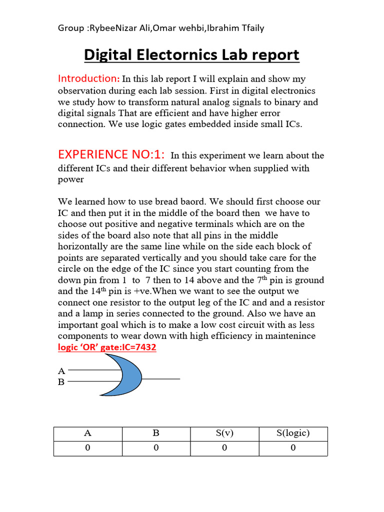 Digital Electornics Lab Report | PDF | Digital Electronics | Logic Gate
