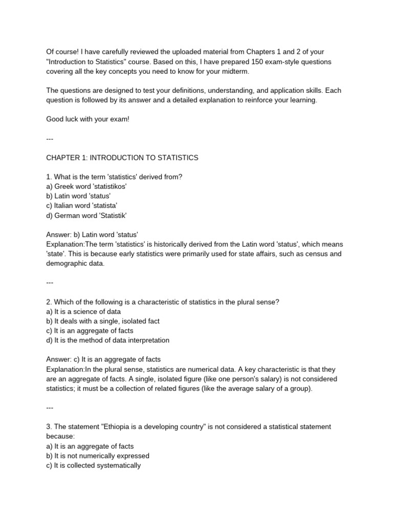 150 Statistics Exam Questions & Answers | PDF | Level Of Measurement ...