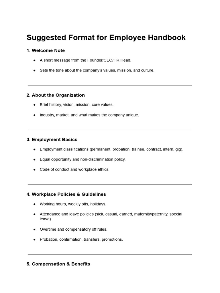 Suggested Format for Employee Handbook | PDF