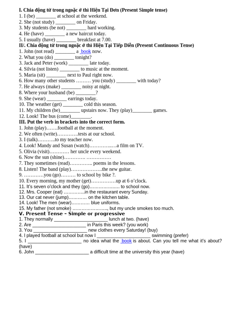 Present Simple and Continuous Exercises | PDF