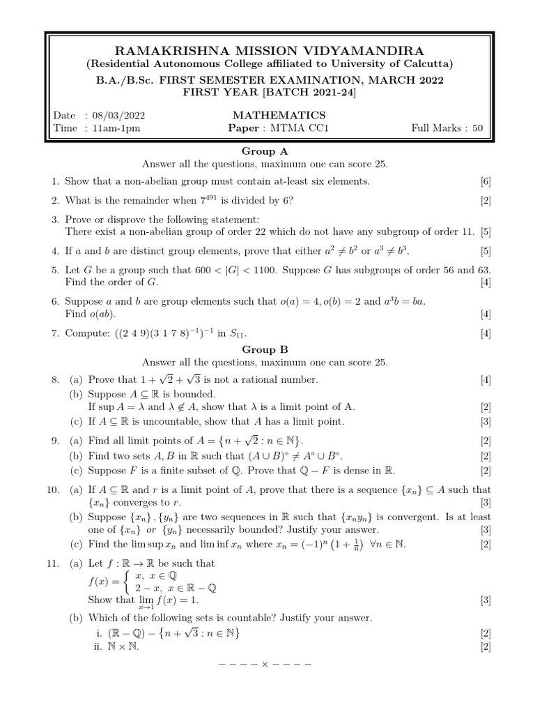 Mathematics Exam Questions for B.A./B.Sc. | PDF | Chess Theory | Chess
