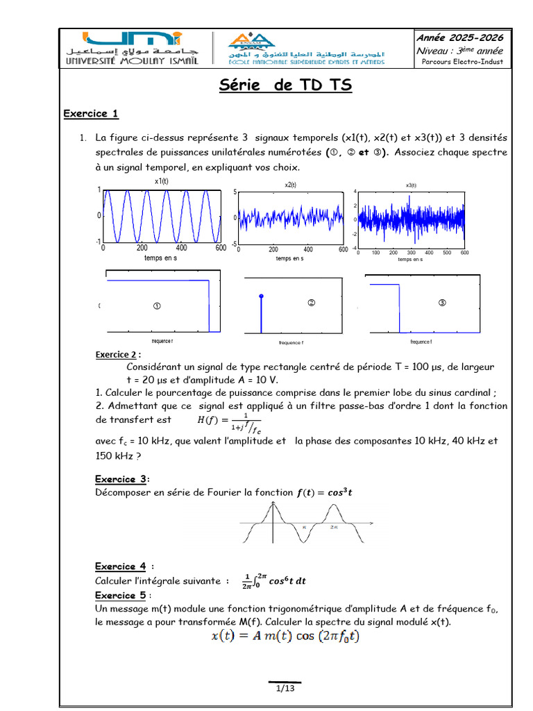 Exercices de Traitement du Signal et Fourier | PDF | Échantillonnage ...