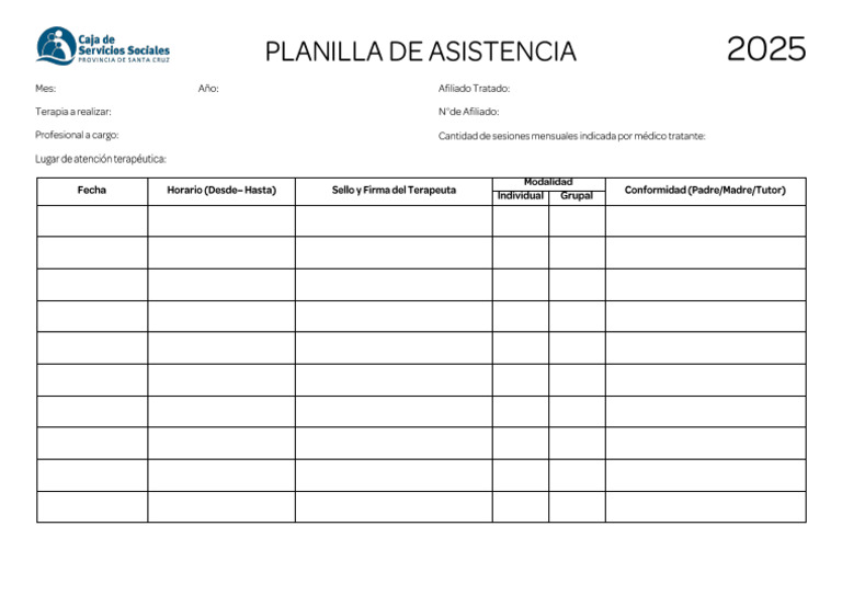 Planilla de Asistencia 2025 Css | PDF